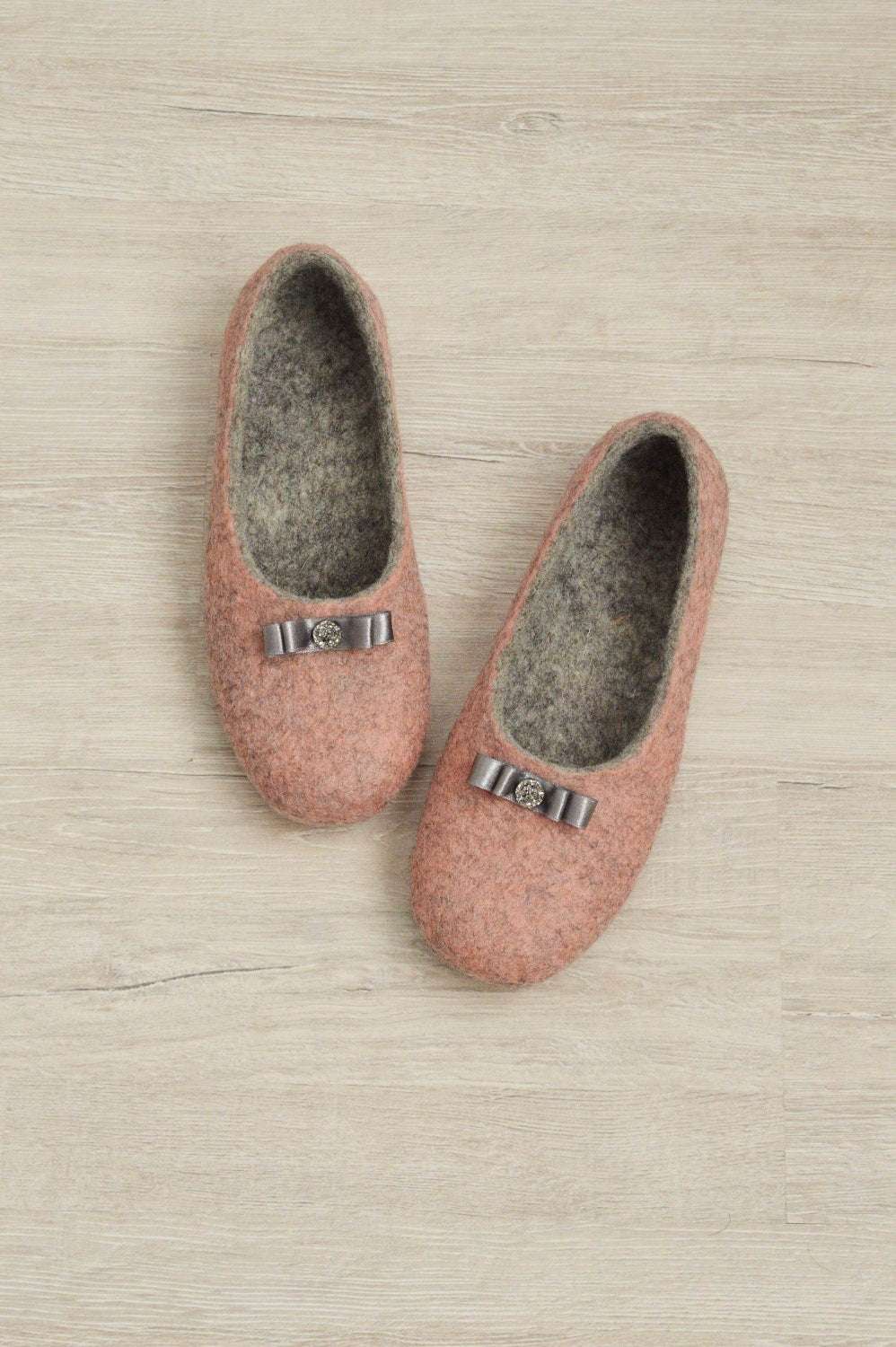 Pink Women Slippers - Felted Flat Ballerinas - Home Soul