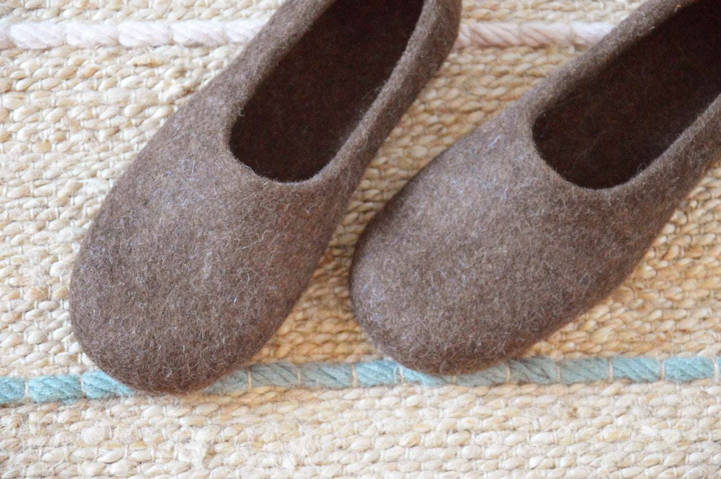Eco friendly natural chocolate brown color hand made felted slippers - Home Soul