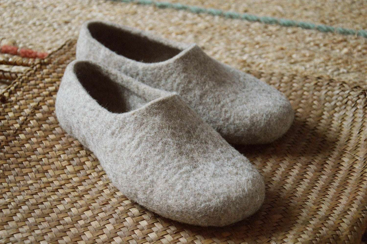 Natural Light Brown Felted Slippers - Eco-Friendly - Home Soul