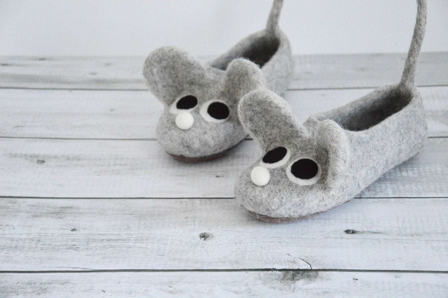 Felted adult size slippers MICE - Home Soul
