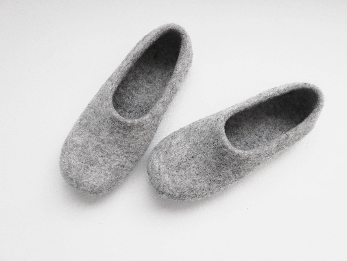 Light Grey Eco-Friendly Wool Slippers - House Shoes - Home Soul