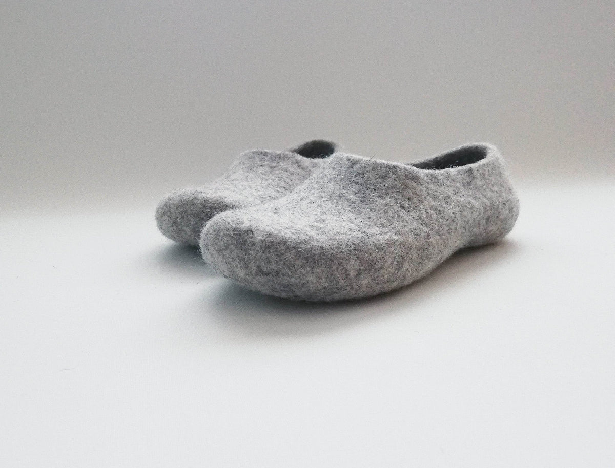 Light Grey Eco-Friendly Wool Slippers - House Shoes - Home Soul