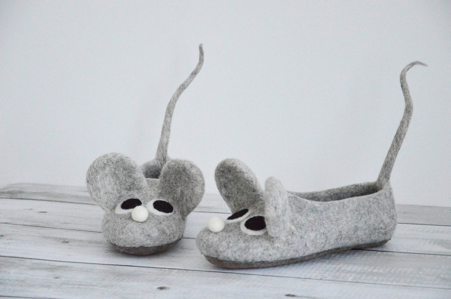 Felted adult size slippers MICE - Home Soul