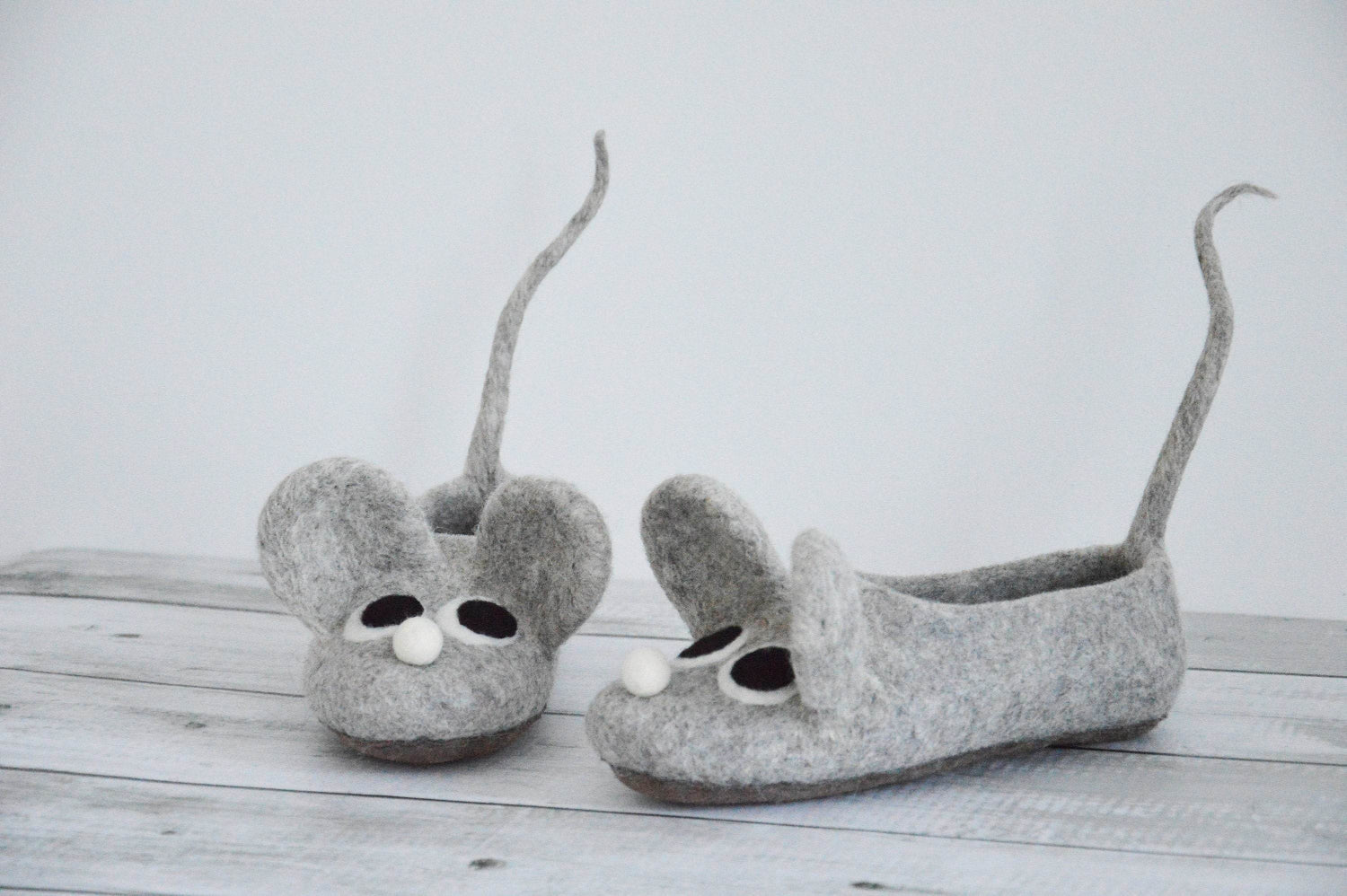 Felted adult size slippers MICE - Home Soul