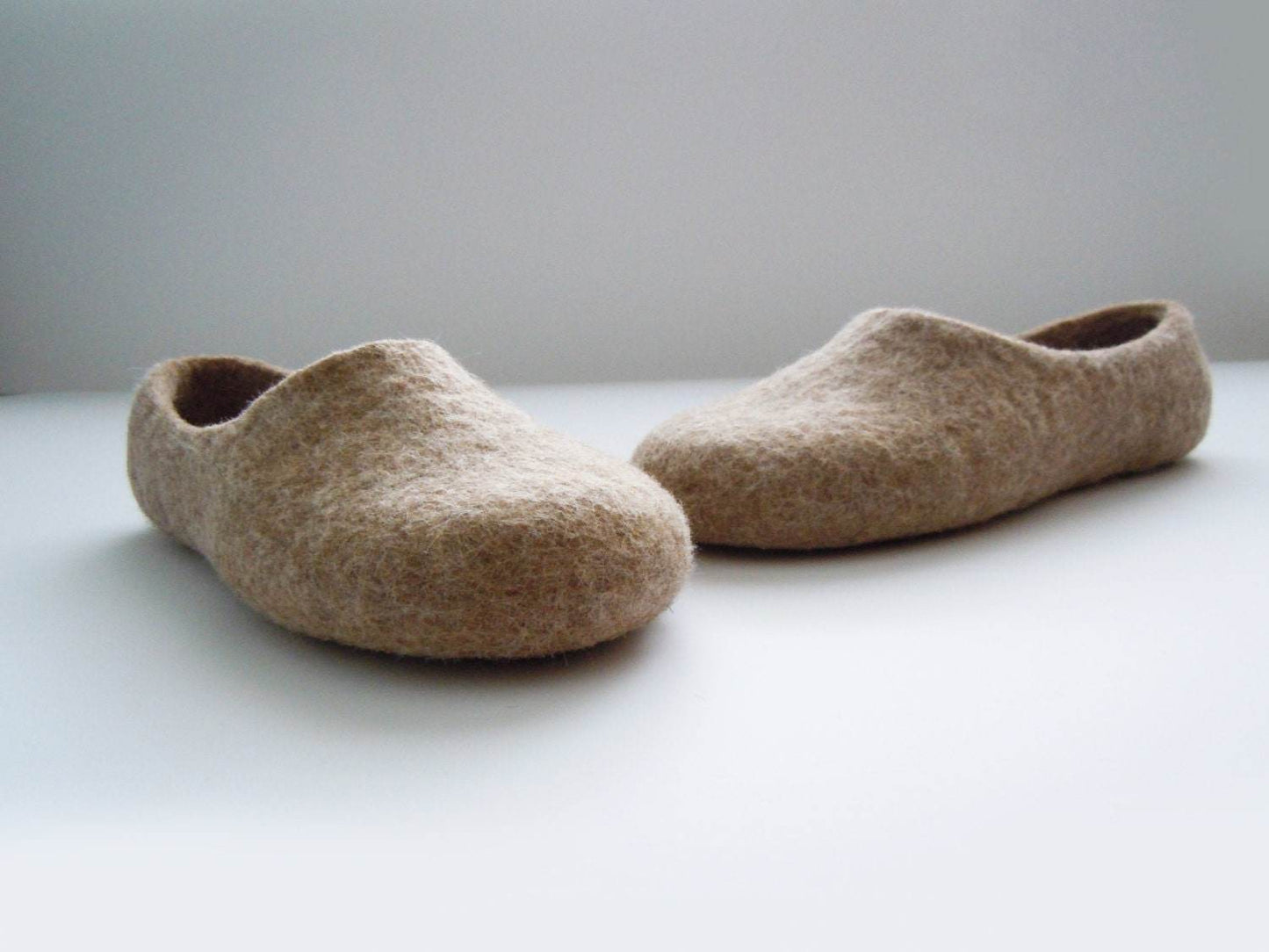 Natural Light Brown Felted Slippers - Eco-Friendly - Home Soul