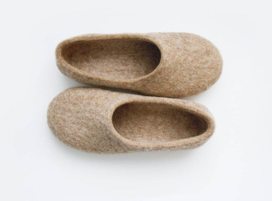 Natural Light Brown Felted Slippers - Eco-Friendly - Home Soul